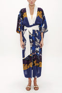 Navy Blue Long kimono belted dress 92737