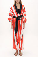 Red Long kimono belted dress 92737