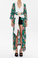 Green Long kimono belted dress 92737