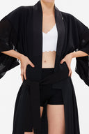 Black Long kimono belted dress 92737