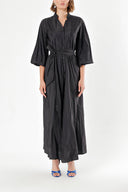 Black Balloon Sleeve And Elastic Long Shirt Dress 92738