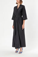 Black Balloon Sleeve And Elastic Long Shirt Dress 92738