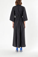 Black Balloon Sleeve And Elastic Long Shirt Dress 92738