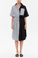 Black Striped wide cut midi dress 92745