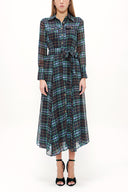 Plaid Button and Belted  Maxi dress   92758