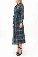 Plaid Button and Belted  Maxi dress   92758