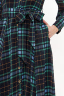 Plaid Button and Belted  Maxi dress   92758