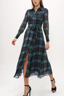 Plaid Button and Belted  Maxi dress   92758