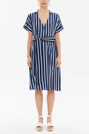 Navy Blue Asymmetric fly midi dress 92764