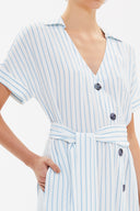 Striped Asymmetric fly midi dress 92764