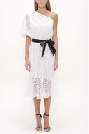 White One shoulder balloon sleeve midi dress 93073