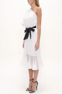 White One shoulder balloon sleeve midi dress 93073