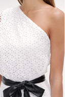 White One shoulder balloon sleeve midi dress 93073