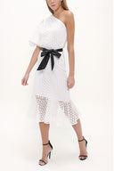 White One shoulder balloon sleeve midi dress 93073