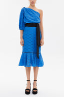 Blue One shoulder balloon sleeve midi dress 93073
