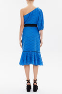 Blue One shoulder balloon sleeve midi dress 93073
