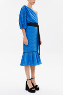 Blue One shoulder balloon sleeve midi dress 93073