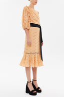 Beige One shoulder balloon sleeve midi dress 93073