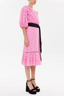 Pink One shoulder balloon sleeve midi dress 93073