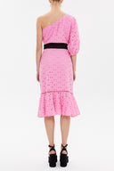 Pink One shoulder balloon sleeve midi dress 93073