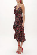 Black Ruffle detail Printed midi dress 92774