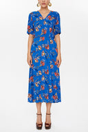 Blue Wrap-over belted midi dress 92790