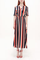 Red Wrap-over belted midi dress 92790