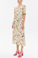 Beige Wrap-over belted midi dress 92790