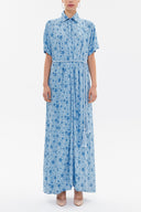 Blue Off shoulder short sleeve maxi dress 92796