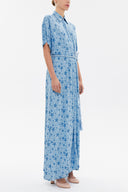Blue Off shoulder short sleeve maxi dress 92796