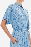 Blue Off shoulder short sleeve maxi dress 92796