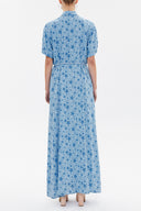 Blue Off shoulder short sleeve maxi dress 92796