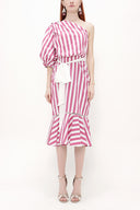 Sour Cherry One shoulder godet midi dress 92802