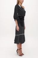 Black One shoulder godet midi dress 92802