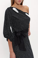 Black One shoulder godet midi dress 92802