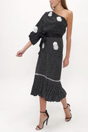 Black One shoulder godet midi dress 92802