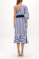 Navy Blue One shoulder godet midi dress 92802