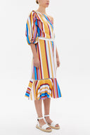 Mustard One shoulder godet midi dress 92802