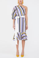 Striped One shoulder godet midi dress 92802