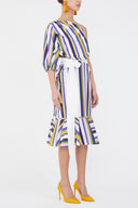 Striped One shoulder godet midi dress 92802