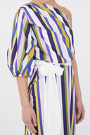 Striped One shoulder godet midi dress 92802