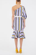 Striped One shoulder godet midi dress 92802
