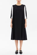 Black Contrast colour combined wide cut midi dress 92803