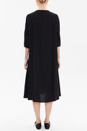 Black Contrast colour combined wide cut midi dress 92803