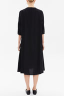 Black Contrast colour combined wide cut midi dress 92803