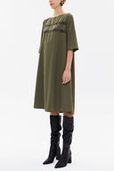 Khaki Embroidered wide cut midi dress 92804