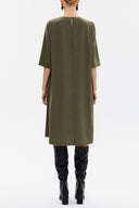 Khaki Embroidered wide cut midi dress 92804