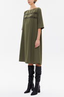 Khaki Embroidered wide cut midi dress 92804