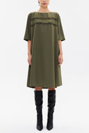 Khaki Embroidered wide cut midi dress 92804