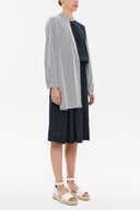 Navy Blue stripid fabric combined button midi dress 92805